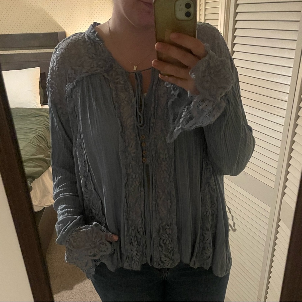 We The Free Textured Lace Blouse in Gray